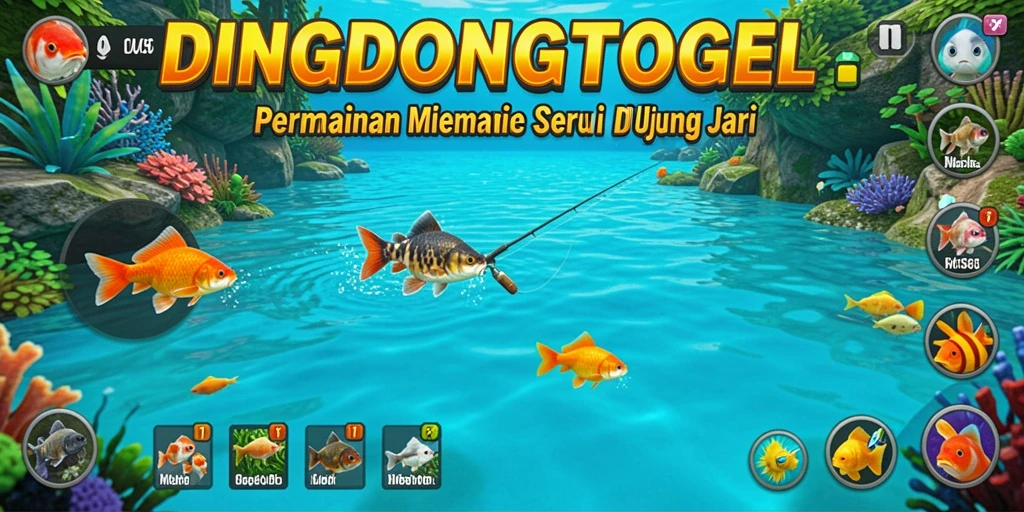 Screenshot gameplay DINGDONGTOGEL menampilkan aksi memancing yang seru.