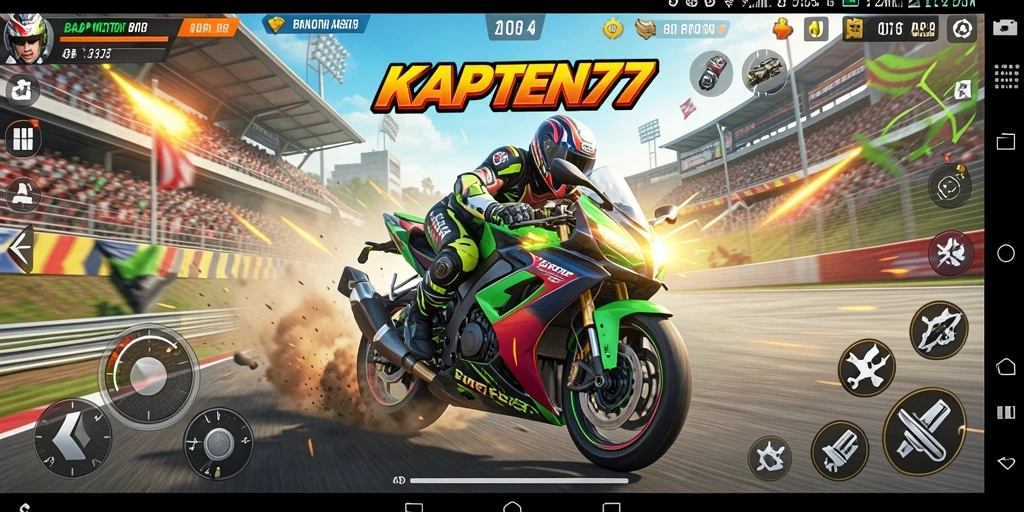 Tampilan gameplay KAPTEN77 yang menampilkan aksi balap motor yang mendebarkan.