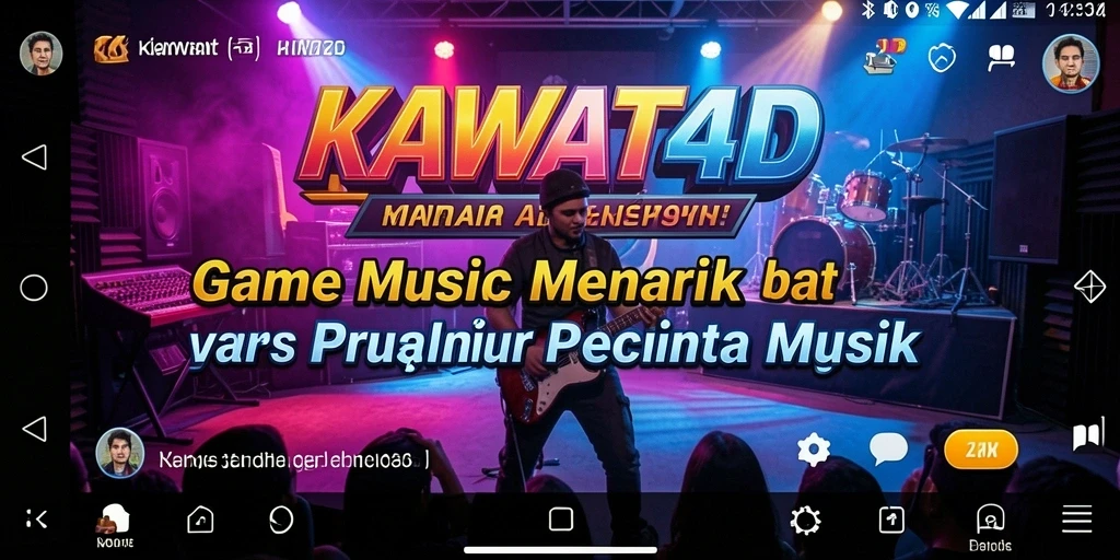 Tampilan gameplay KAWAT4D dengan berbagai tantangan musik.