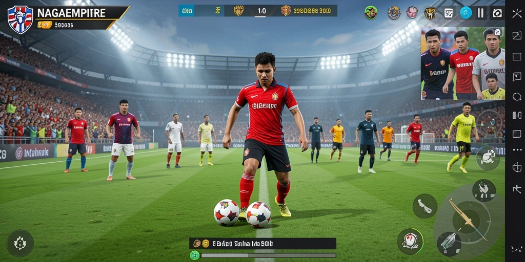 Tampilan gameplay seru dalam NAGAEMPIRE di lapangan sepak bola.
