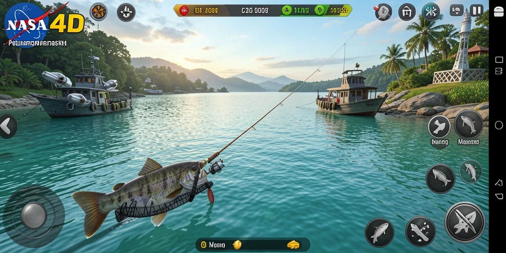 Screenshot gameplay NASA4D menunjukkan aksi memancing yang seru dan realistis.