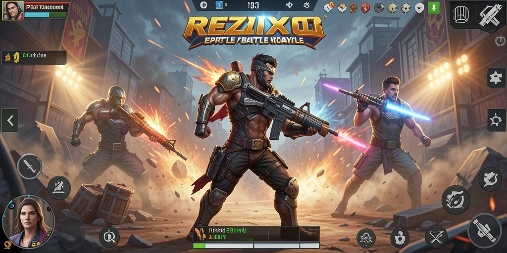 Tampilan gameplay seru di REZIXO dengan aksi Battle Royale yang mendebarkan.
