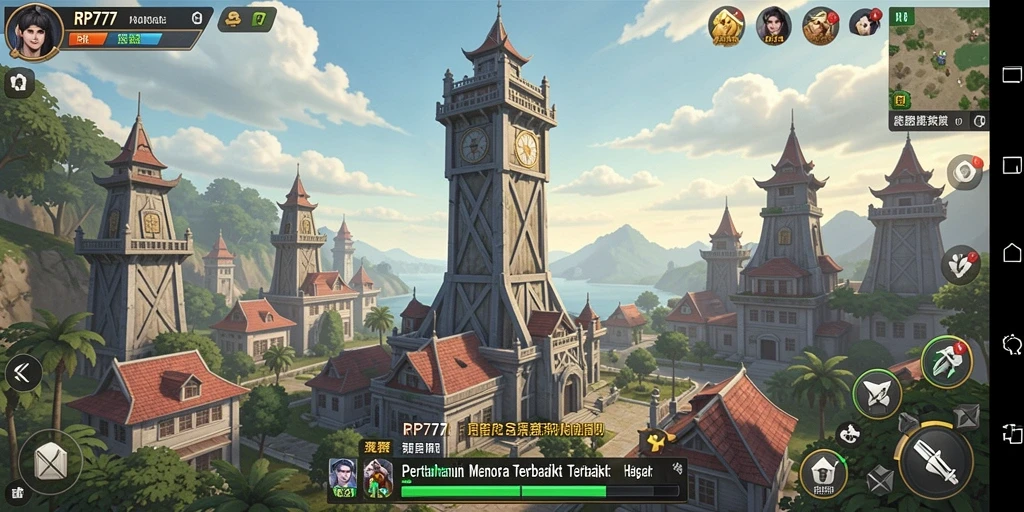 Tampilan gameplay RP777 menampilkan menara yang siap bertempur melawan gelombang musuh.