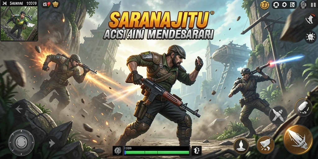 Tampilan utama gameplay SARANAJITU yang penuh aksi.