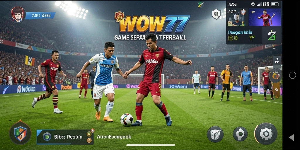 Screenshot gameplay WOW77 yang menunjukkan aksi seru dalam pertandingan sepak bola.