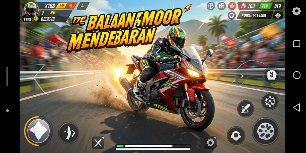 Gameplay X168 dengan adrenalin balapan motor yang mendebarkan.